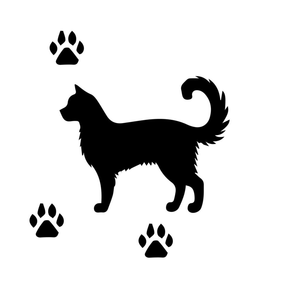 Vector silhouette of dog on white background.