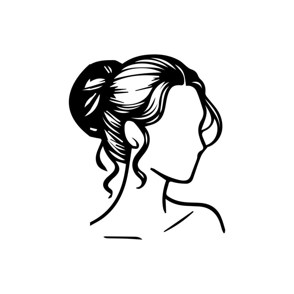 mujer cabeza silueta, cara perfil, viñeta. mano dibujado vector ilustración, aislado en blanco antecedentes. diseño para invitación, saludo tarjeta, Clásico estilo.