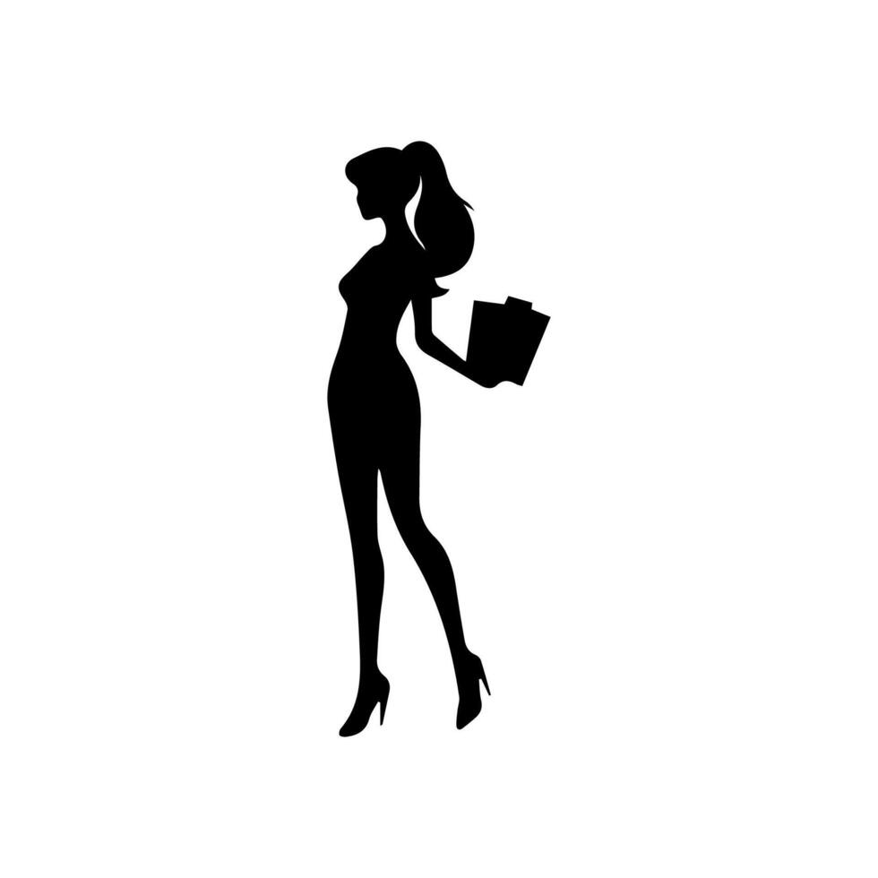 Vector silhouette of a woman on a white background.