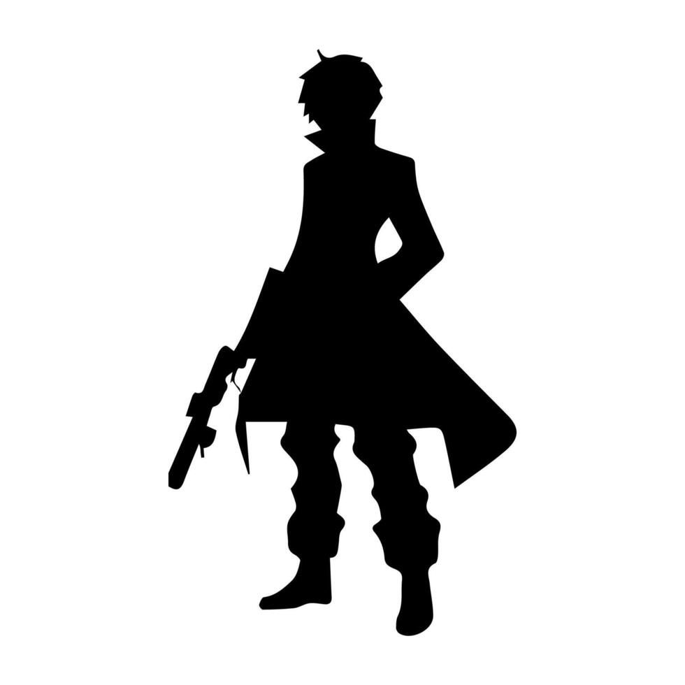 silhouette illustration of a boy in anime style vector