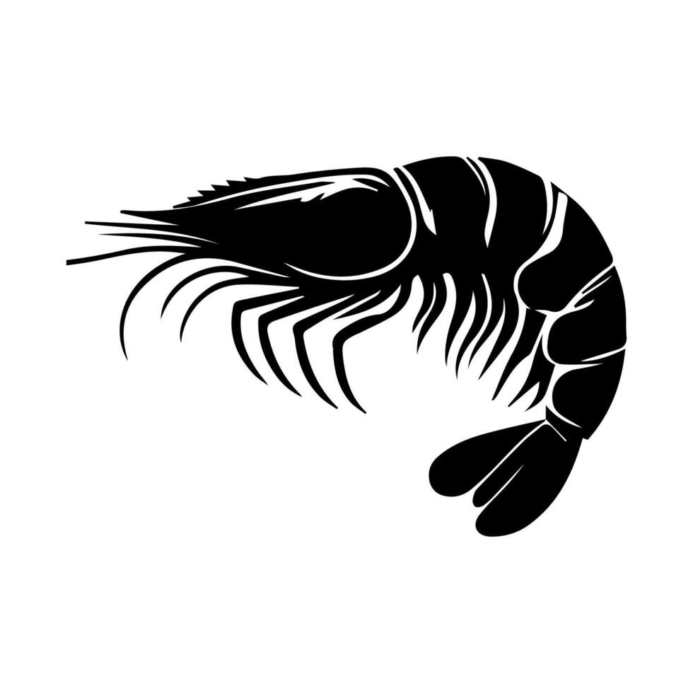 Shrimp sea Caridea animal engraving vector illustration. Scratch board style imitation. Black and white hand drawn image.