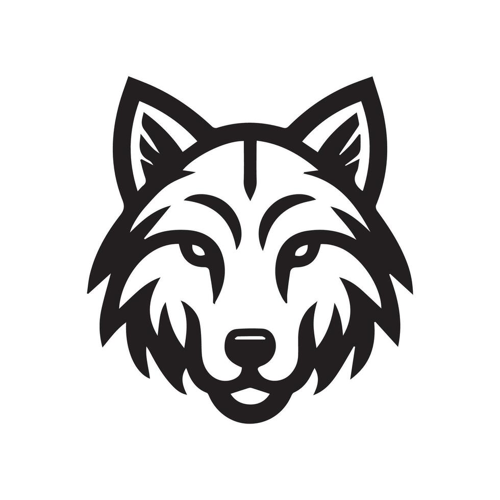 lobo logo frente vista, lobo cabeza silueta logo de animal cara clipart. coyote icono cazador depredador fauna silvestre símbolo vector