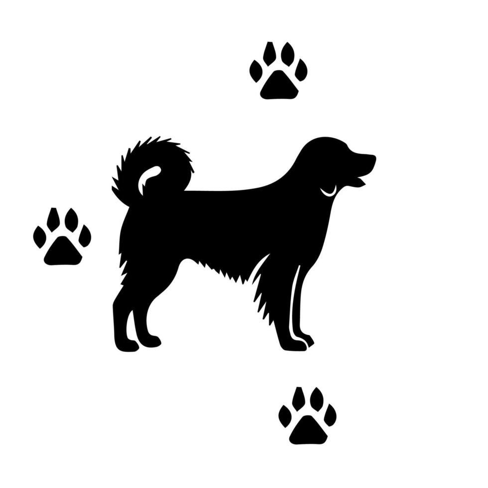 Vector silhouette of dog on white background.