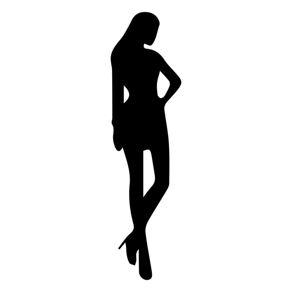 Vector silhouette of a woman on a white background.