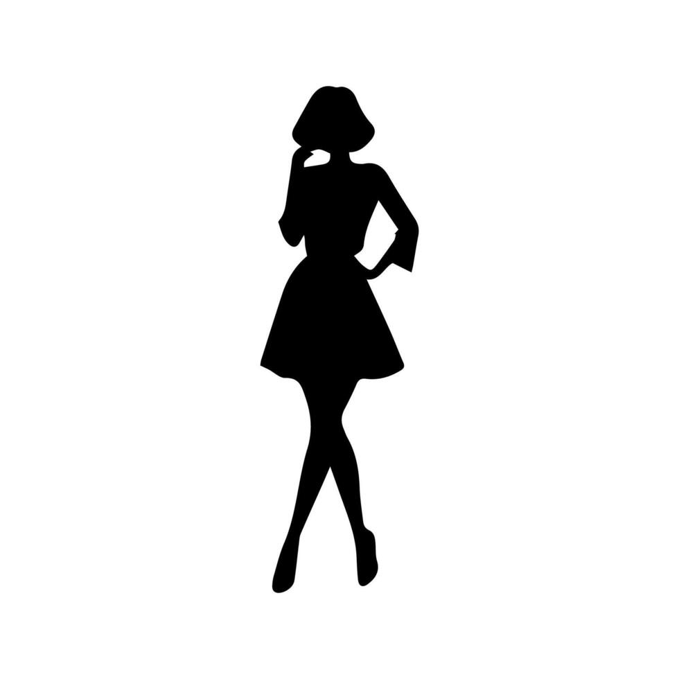 Vector silhouette of a woman on a white background.