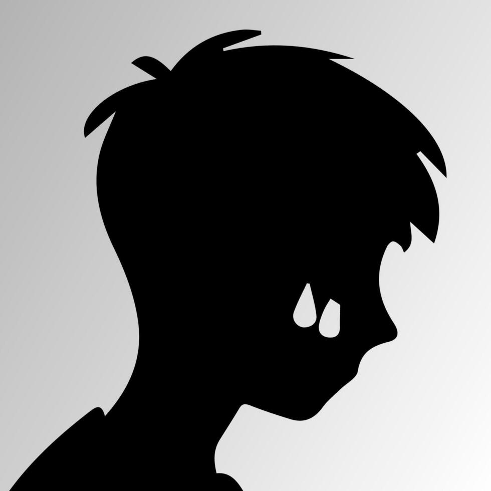 silueta de muy triste hombre solo en blanco fondo, Deprimido joven hombre vector