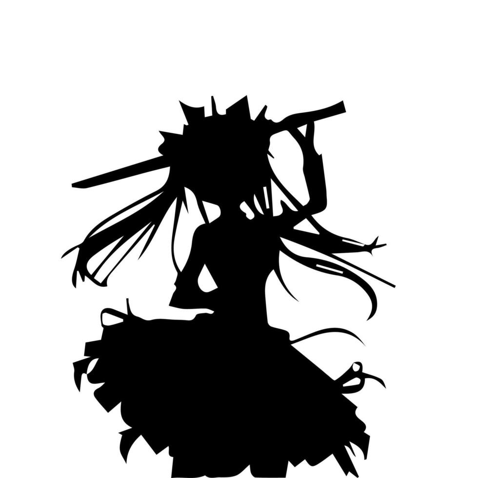 silhouette  girl in anime style Vector illustration Free