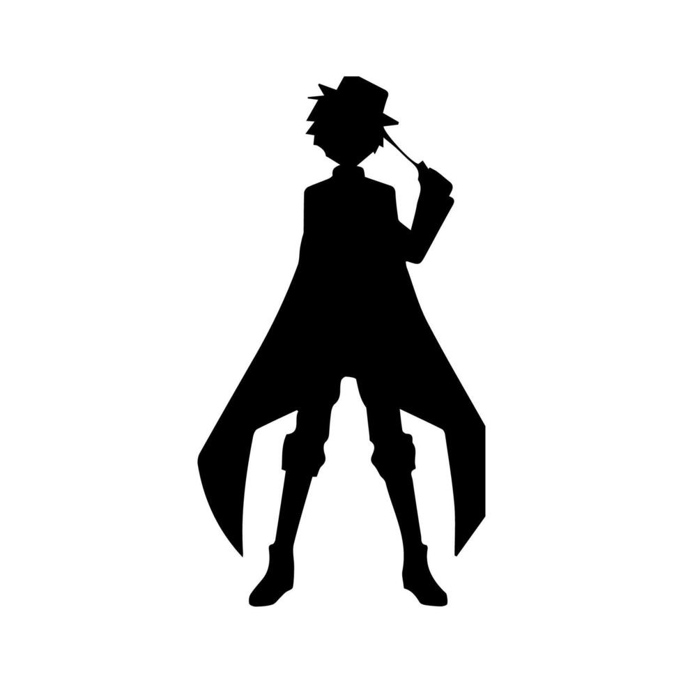 silhouette illustration of a boy in anime style vector