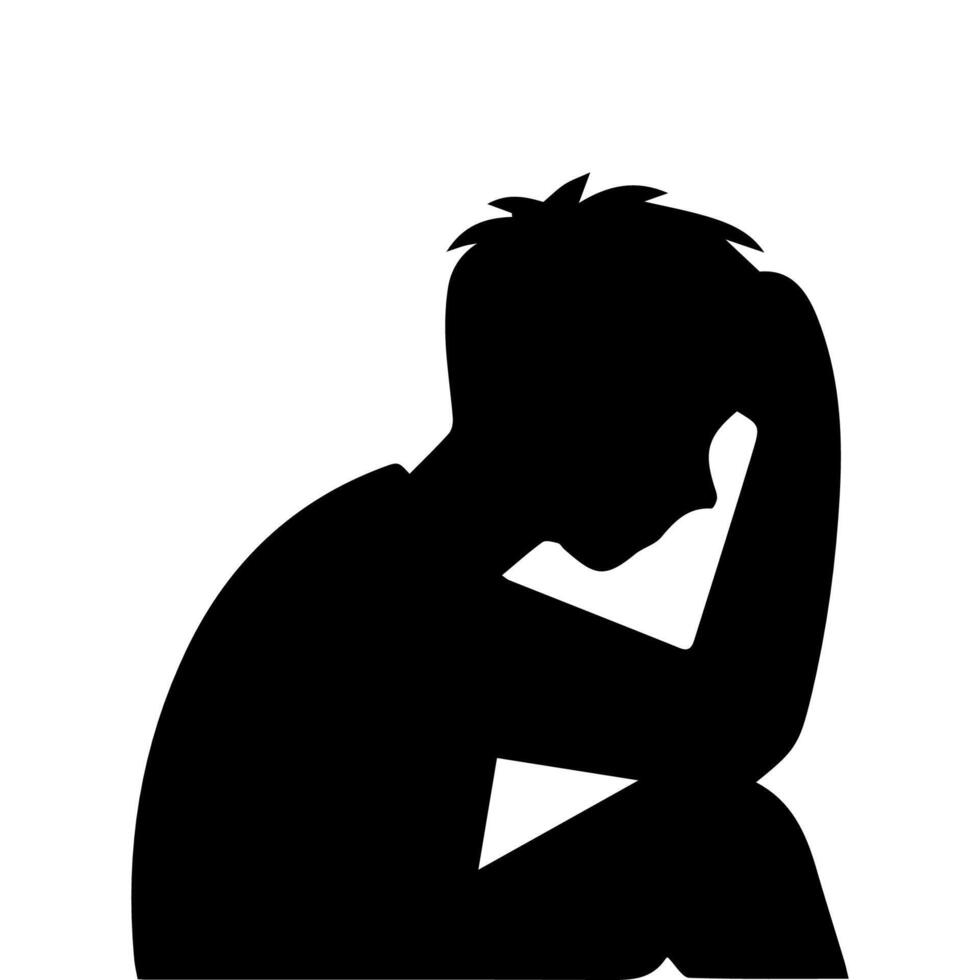 Silhouette of Very sad man alone on white background, Depressed young man vector