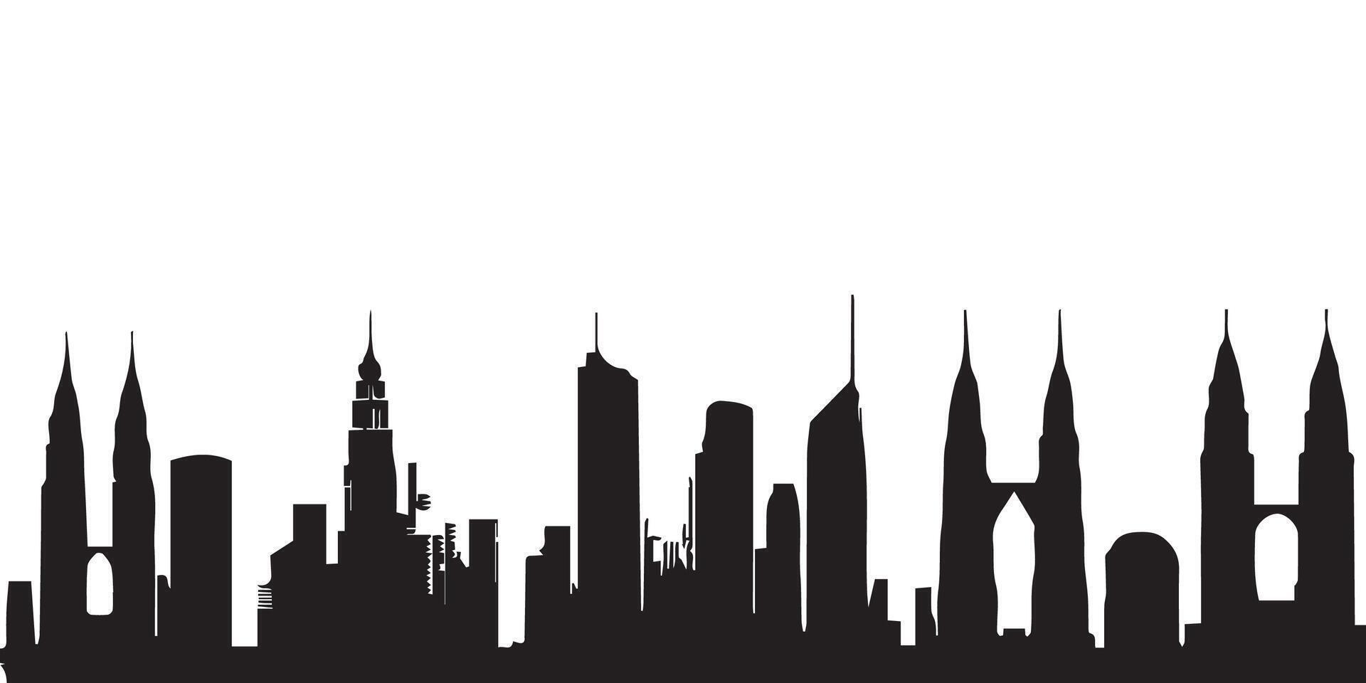 Cityscape silhouette vector, urban skyline isolated on white. Modern city architecture, skyscrapers, buildings vector
