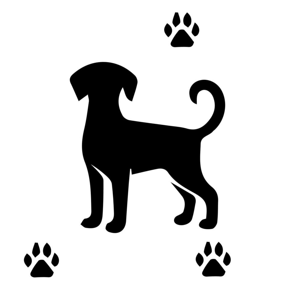 Vector silhouette of dog on white background.