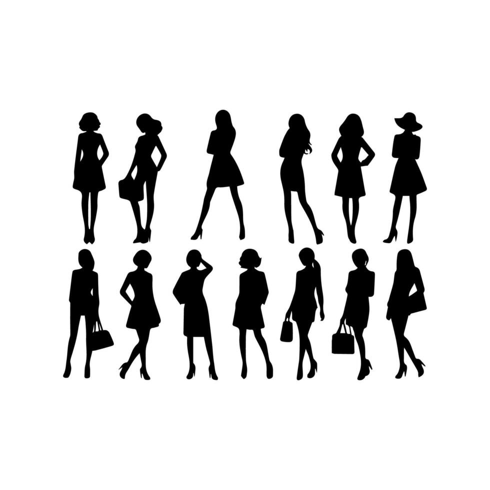 Vector silhouette of a woman on a white background.