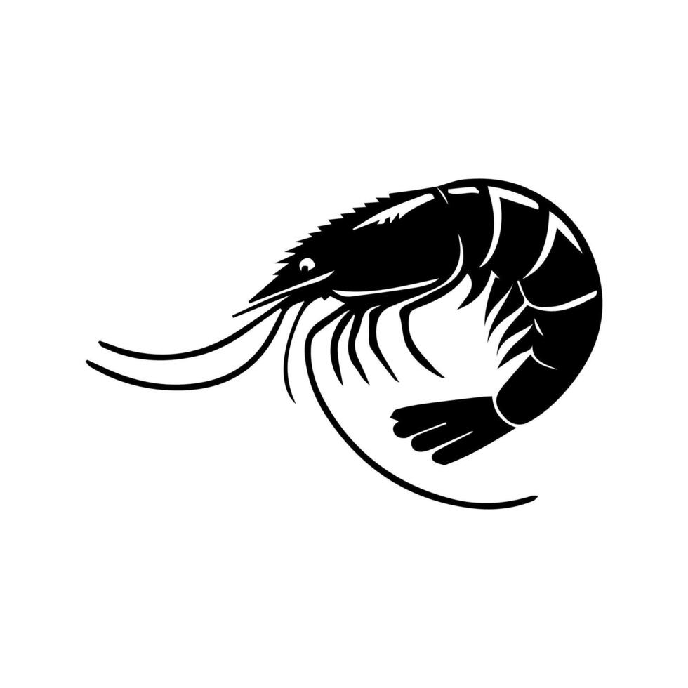 Shrimp sea Caridea animal engraving vector illustration. Scratch board style imitation. Black and white hand drawn image.