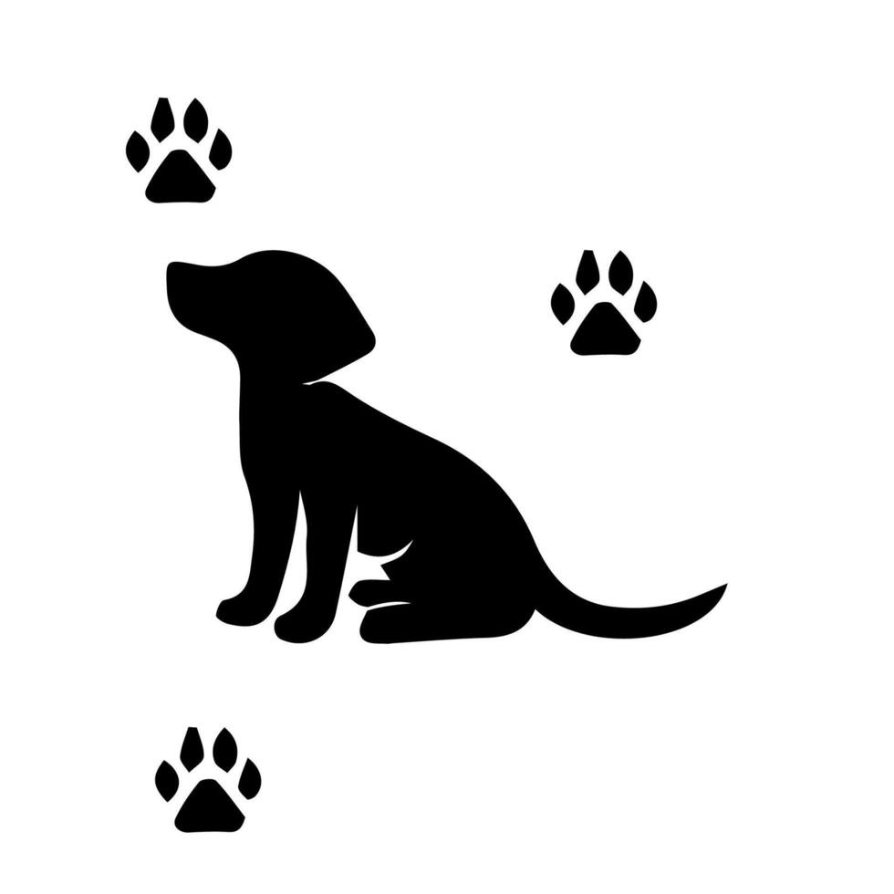 Vector silhouette of dog on white background.