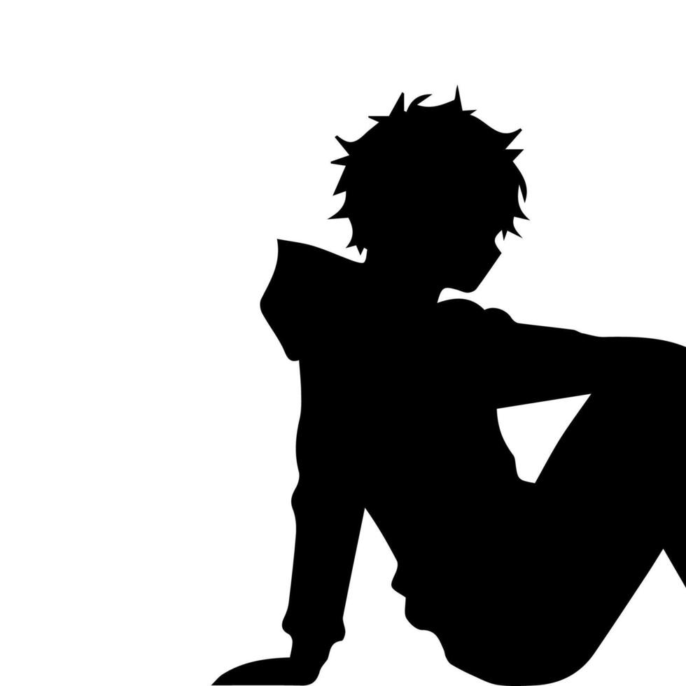 silhouette illustration of a boy in anime style vector