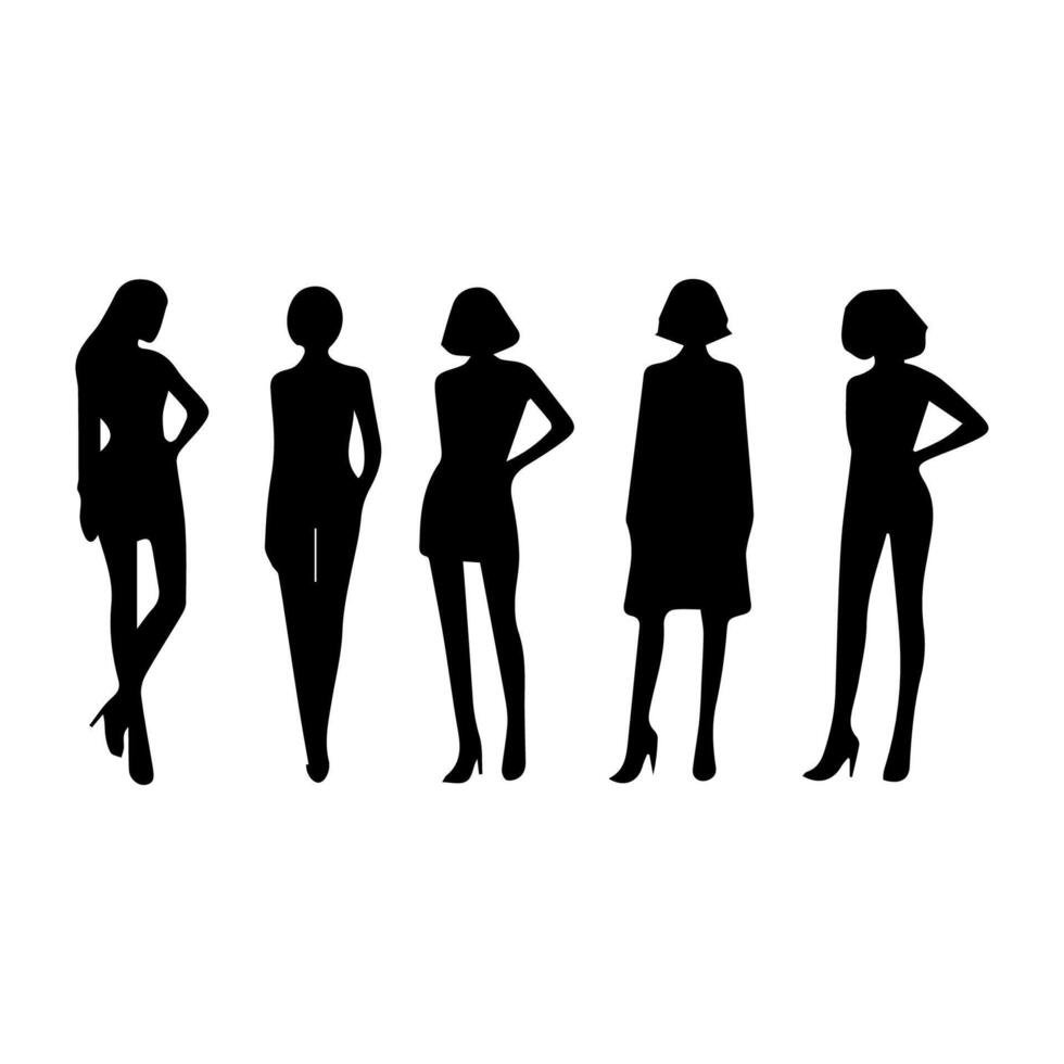 Vector silhouette of a woman on a white background.