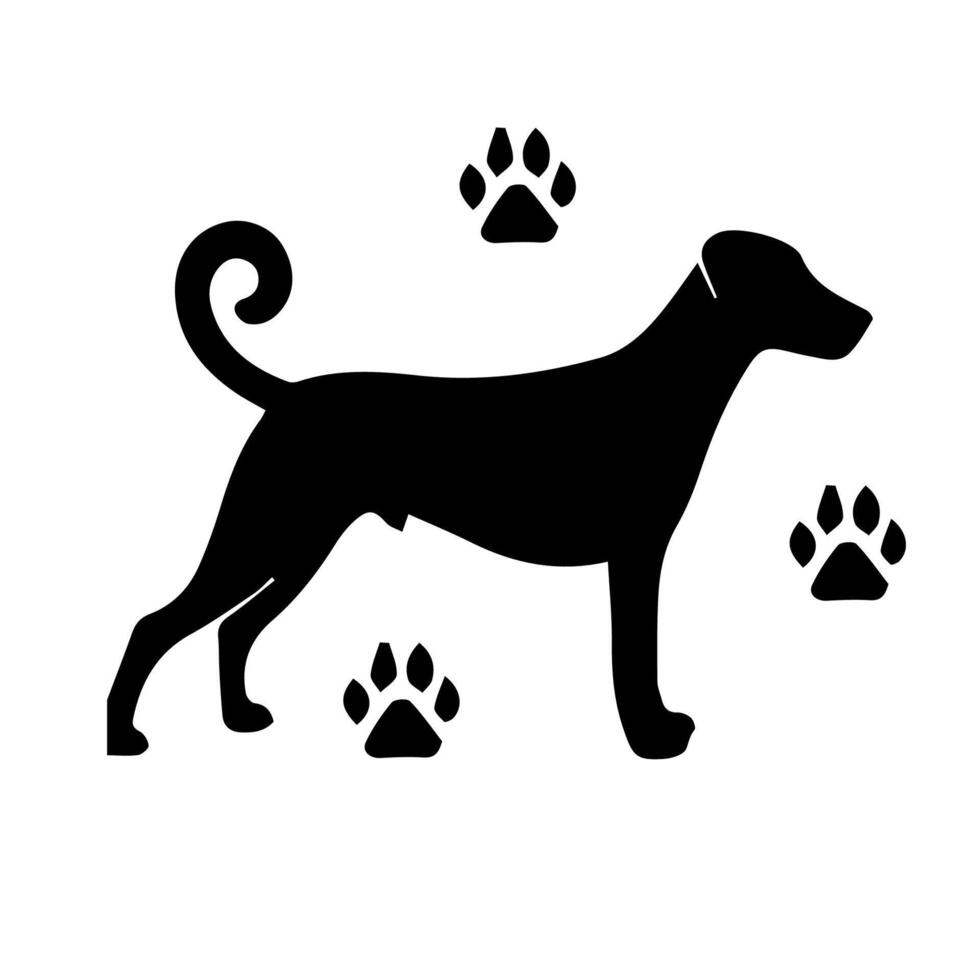 Vector silhouette of dog on white background.