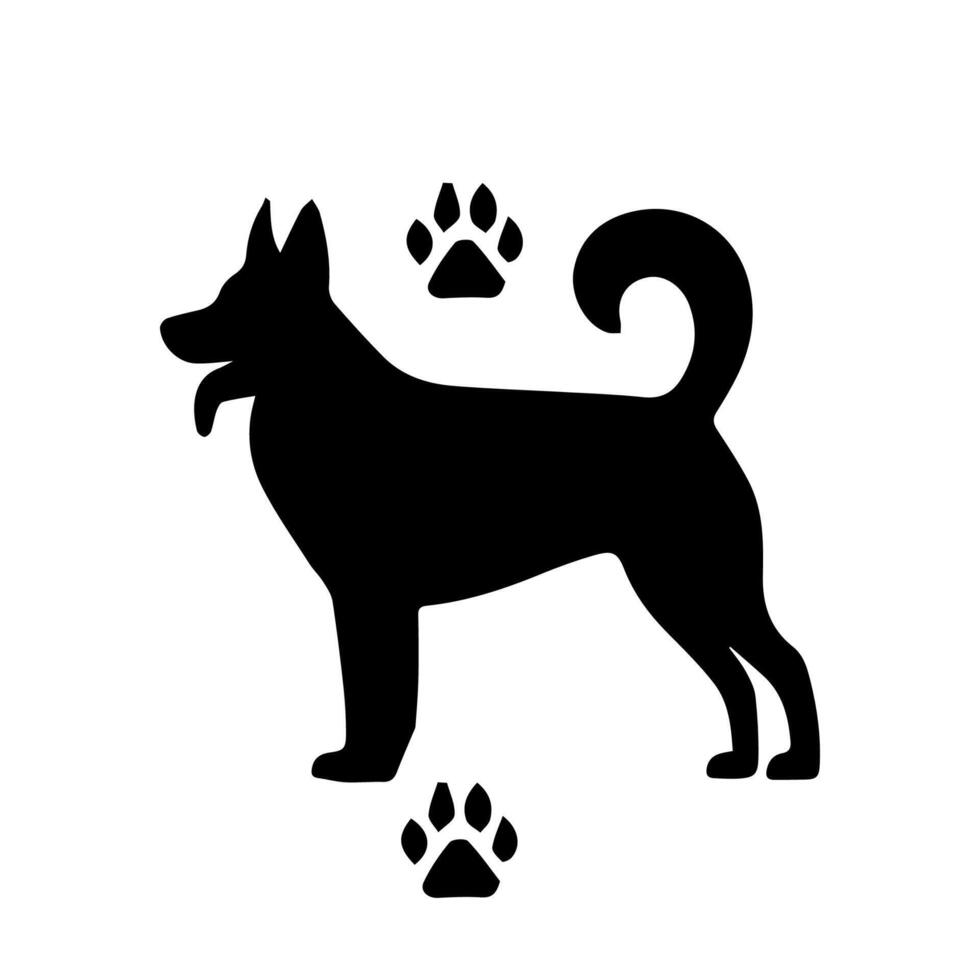 Vector silhouette of dog on white background.