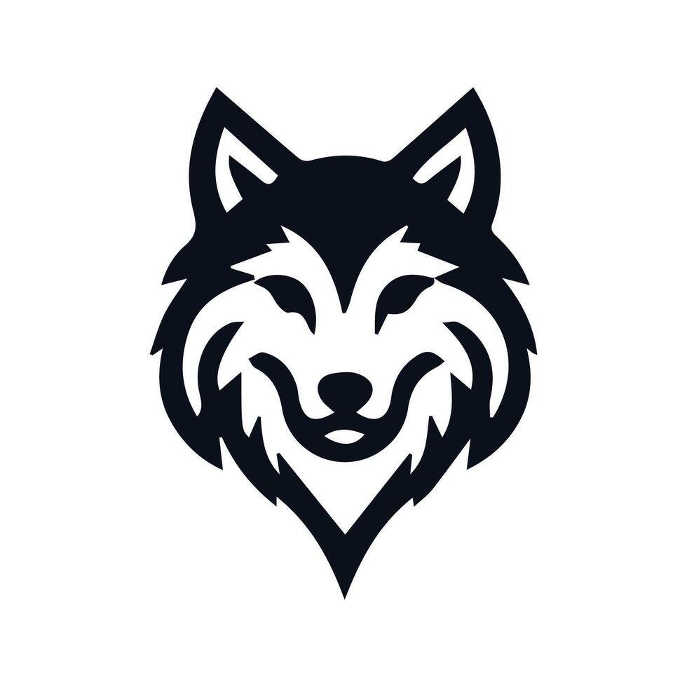 lobo logo frente vista, lobo cabeza silueta logo de animal cara clipart. coyote icono cazador depredador fauna silvestre símbolo vector