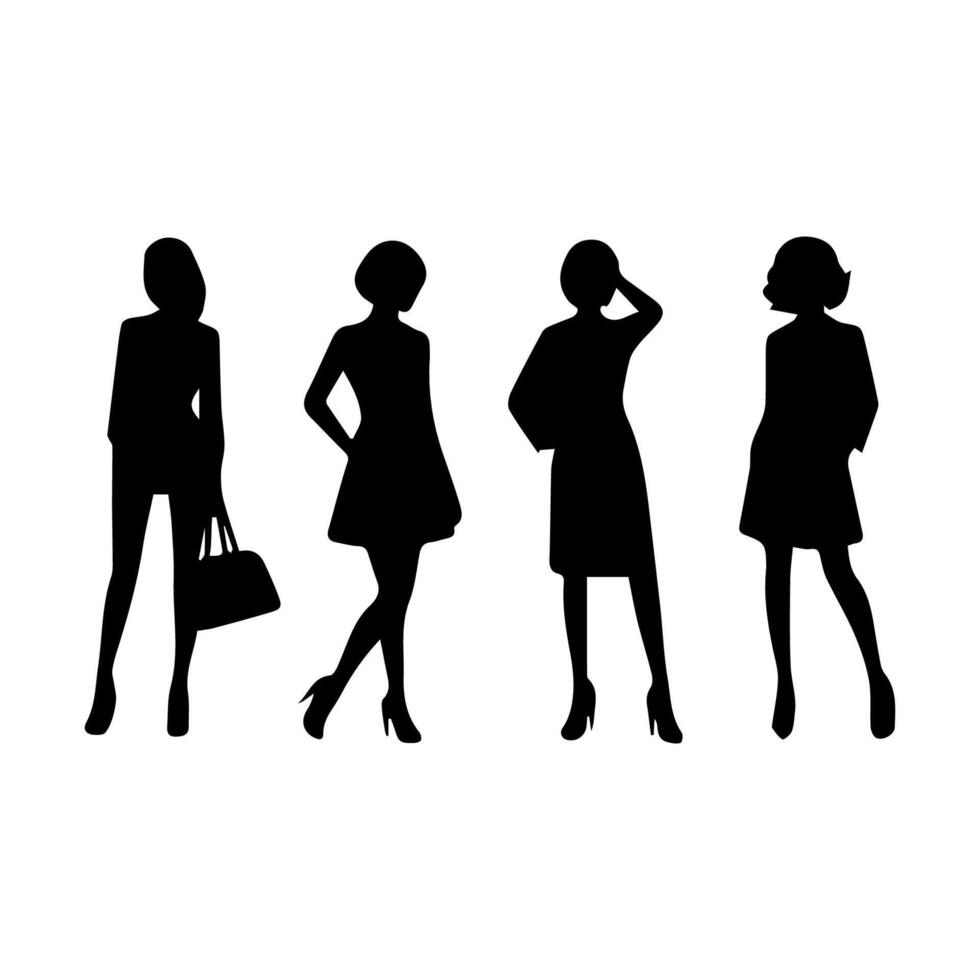 Vector silhouette of a woman on a white background.