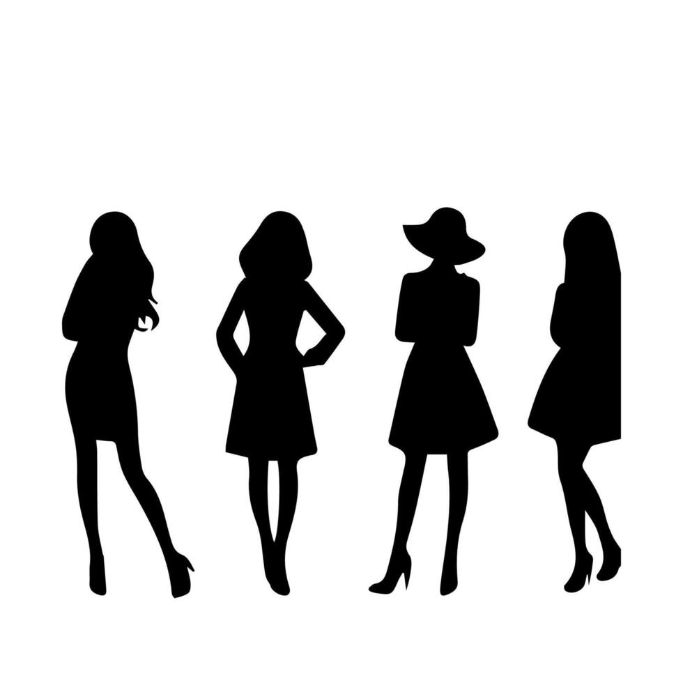 Vector silhouette of a woman on a white background.