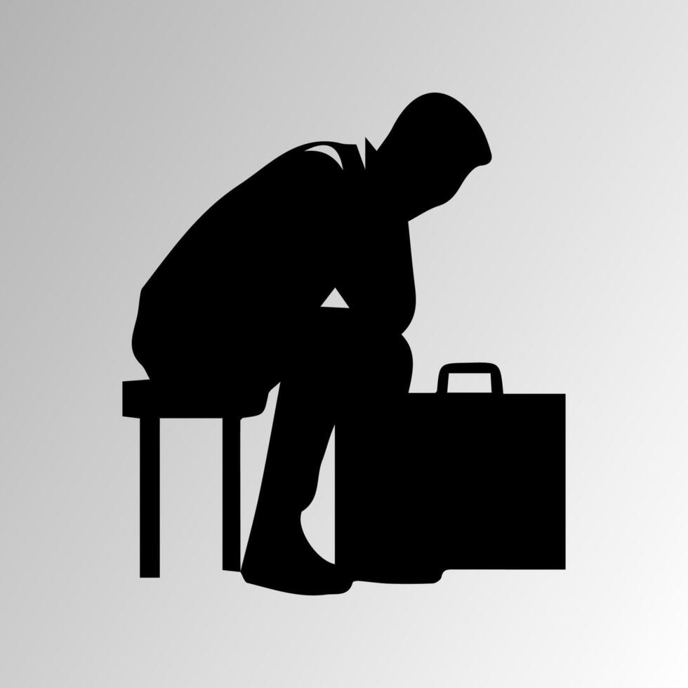 Silhouette of Very sad man alone on white background, Depressed young man vector