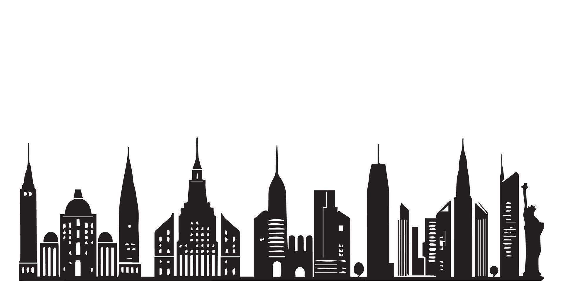 Cityscape silhouette vector, urban skyline isolated on white. Modern city architecture, skyscrapers, buildings vector