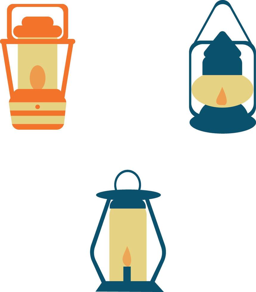 Camping Lantern Lamp with Vintage Design Style. Vector Illustration Set.