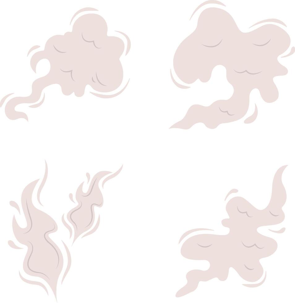 Cartoon Smoke Cloud With Flat Cartoon Style. Isolated on White Background. Vector Illustration Set.