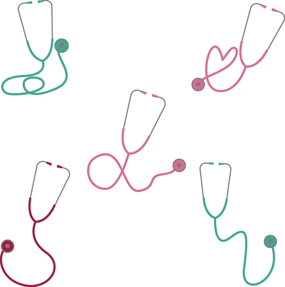 Set of Stethoscope Medical. Simple Design. Isolated On White Background. Vector Icons