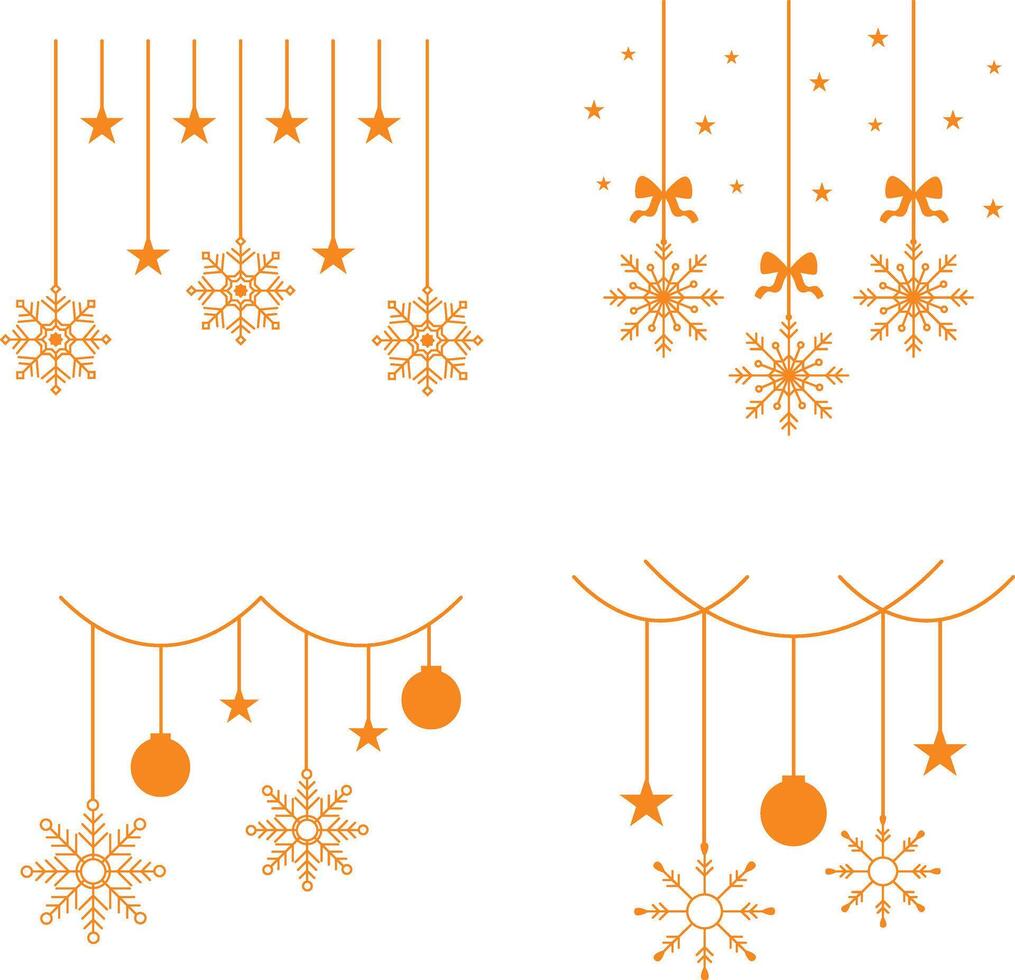 Navidad copos de nieve colgando con plano diseño estilo. vector