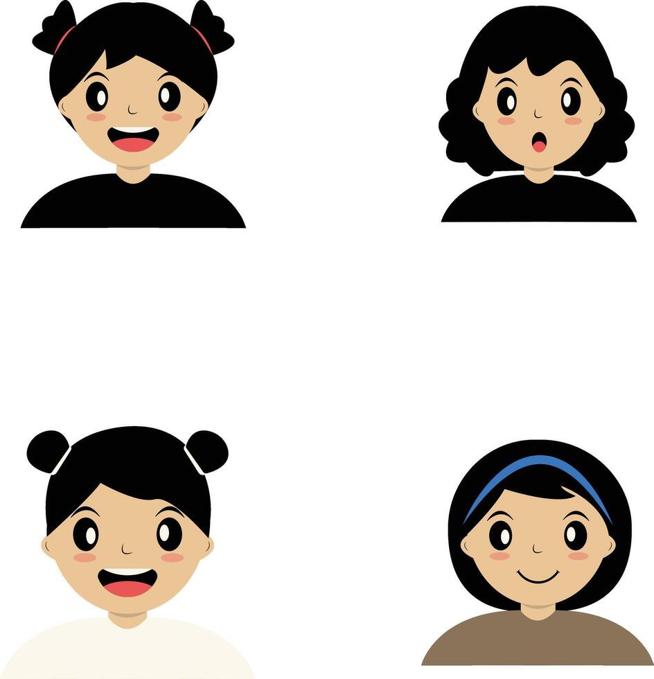 Collection Children Avatars. Isolated on White Background. Flat Cartoon Vector Illustration