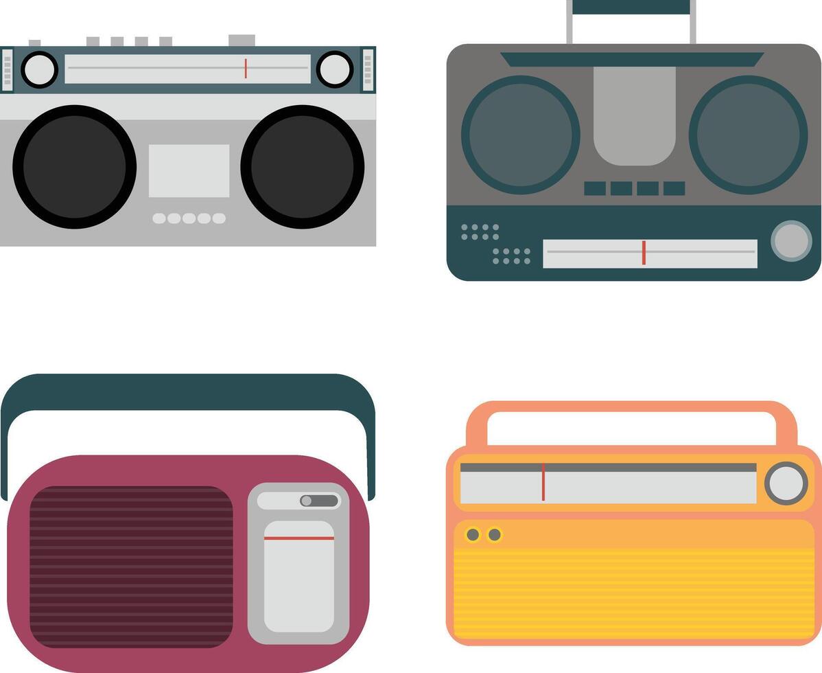 Collection of Different Old Radio Stereo. Retro Design Style. Vector Illustration
