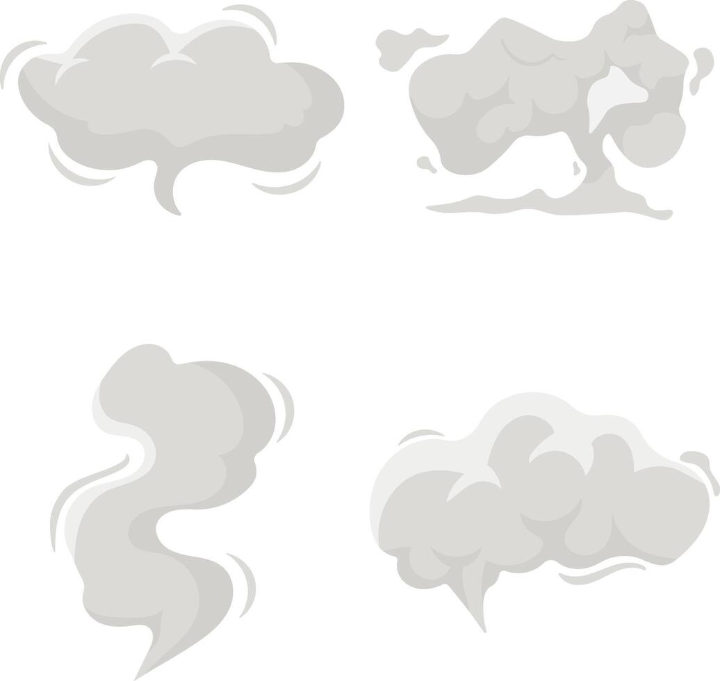Cartoon Smoke Cloud Icon Set. For Comic Element. Clouds Explosion vector