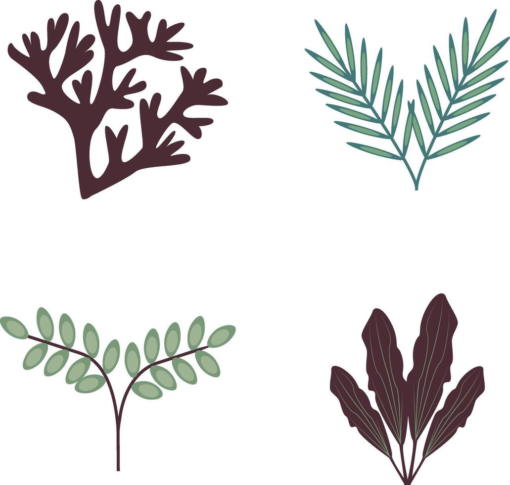 Coral Reef Underwater Icon Set. Abstract Design and Shapes. Vector Illustration