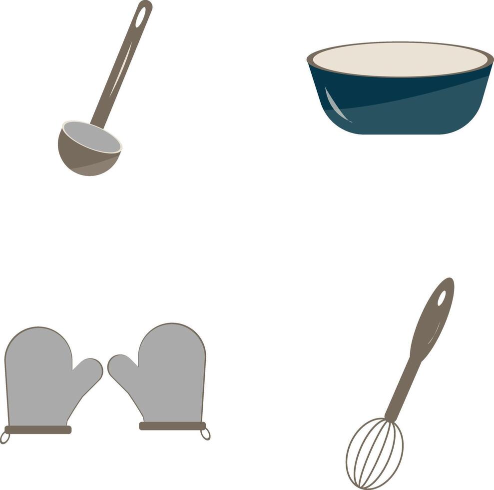 cocina accesorios icono colocar. plano dibujos animados formas vector