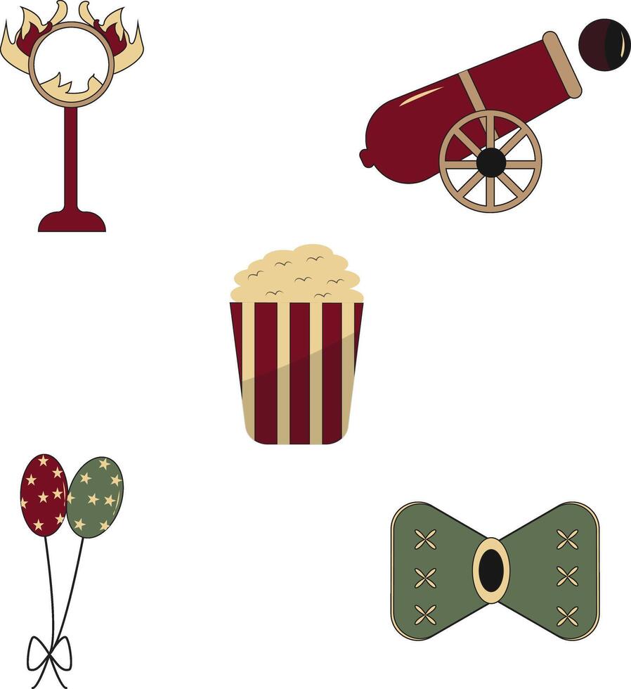 Circus Carnival Equipment In Vintage Design. Cartoon Vector Illustration.