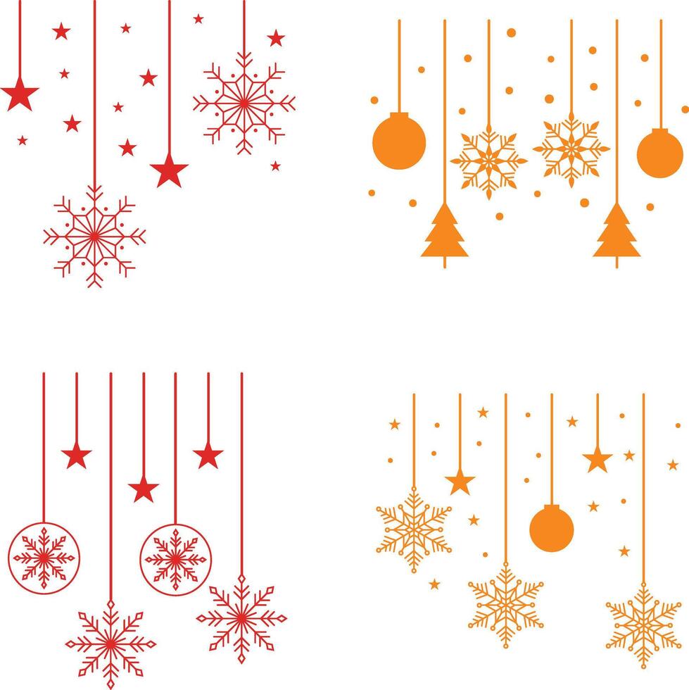 Navidad copos de nieve colgando con plano diseño estilo. vector