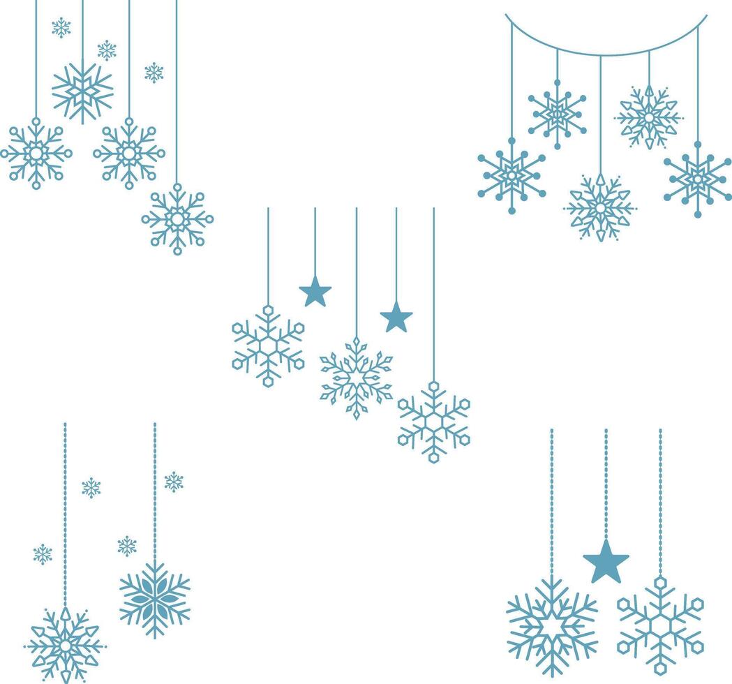 conjunto de Navidad copos de nieve colgante. ornamento nuevo año para antecedentes. vector