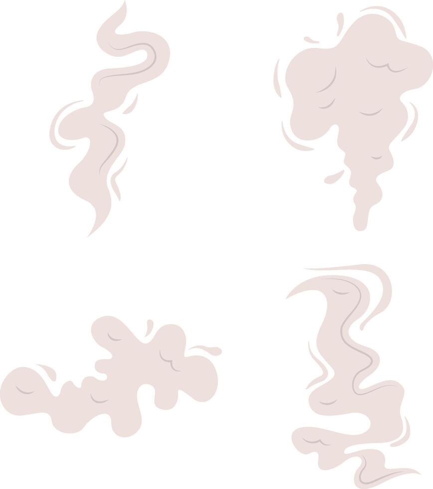 Cartoon Smoke Cloud With Flat Cartoon Style. Isolated on White Background. Vector Illustration Set.
