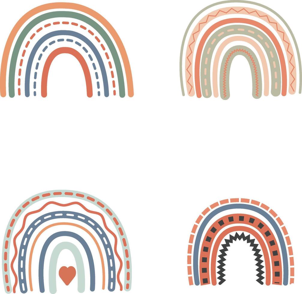 Rainbow Boho Icon Set. Scandinavian Style, On White Background. vector