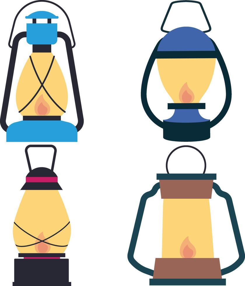 Camping Lantern Lamp Illustration. Vintage Cartoon Style. vector