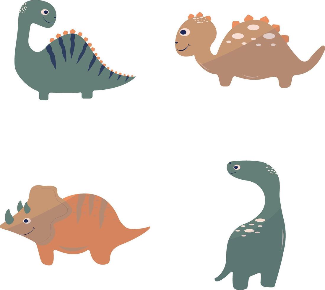 Adorable Dinosaurs Illustration Collection. Flat Cartoon Style. Isolated On White Background. vector