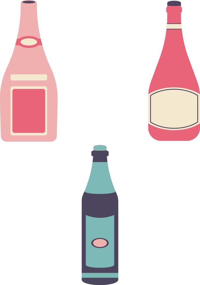 Collection of Various Bottles. Flat Cartoon Style. Isolated Vector Icon