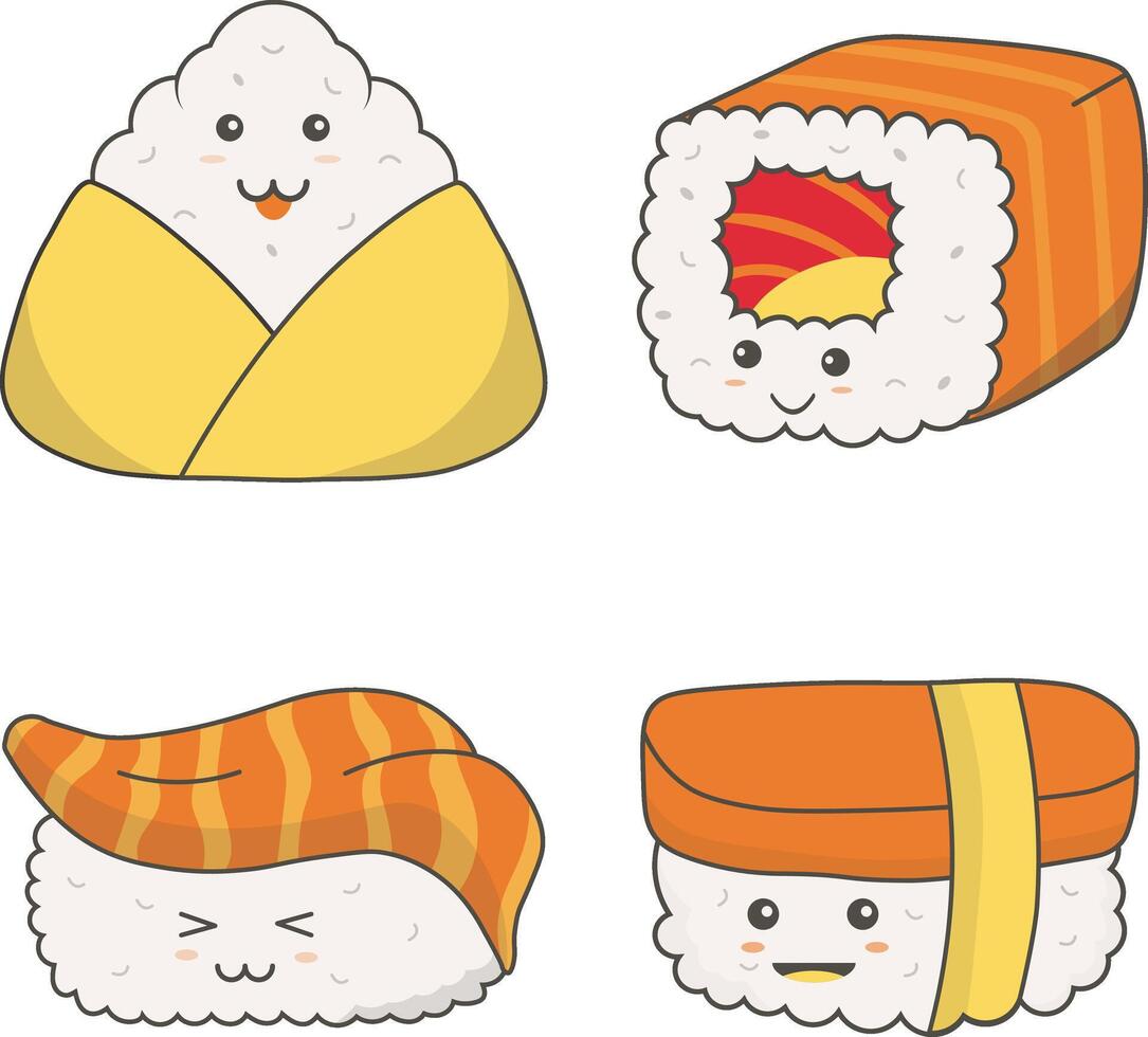 kawaii Sushi ilustración en linda dibujos animados diseño. aislado vector icono