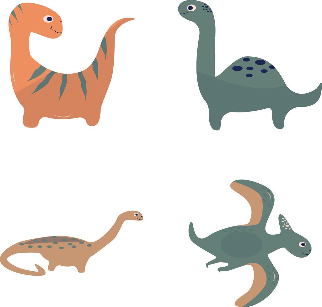 Adorable Dinosaurs Illustration Collection. Flat Cartoon Style. Isolated On White Background. vector