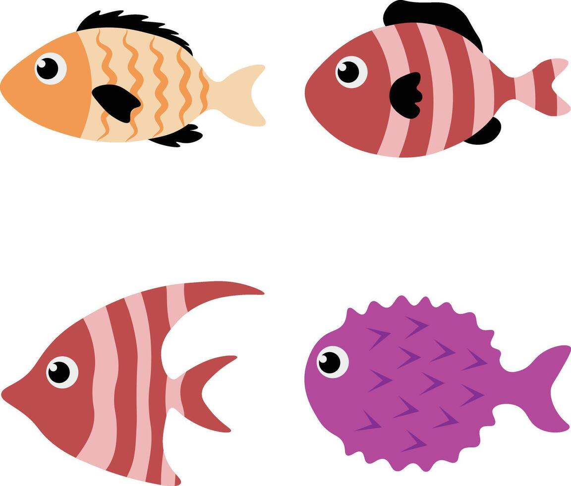 Adorable Fish Illustration. Flat Design Style, Isolated Vector Set