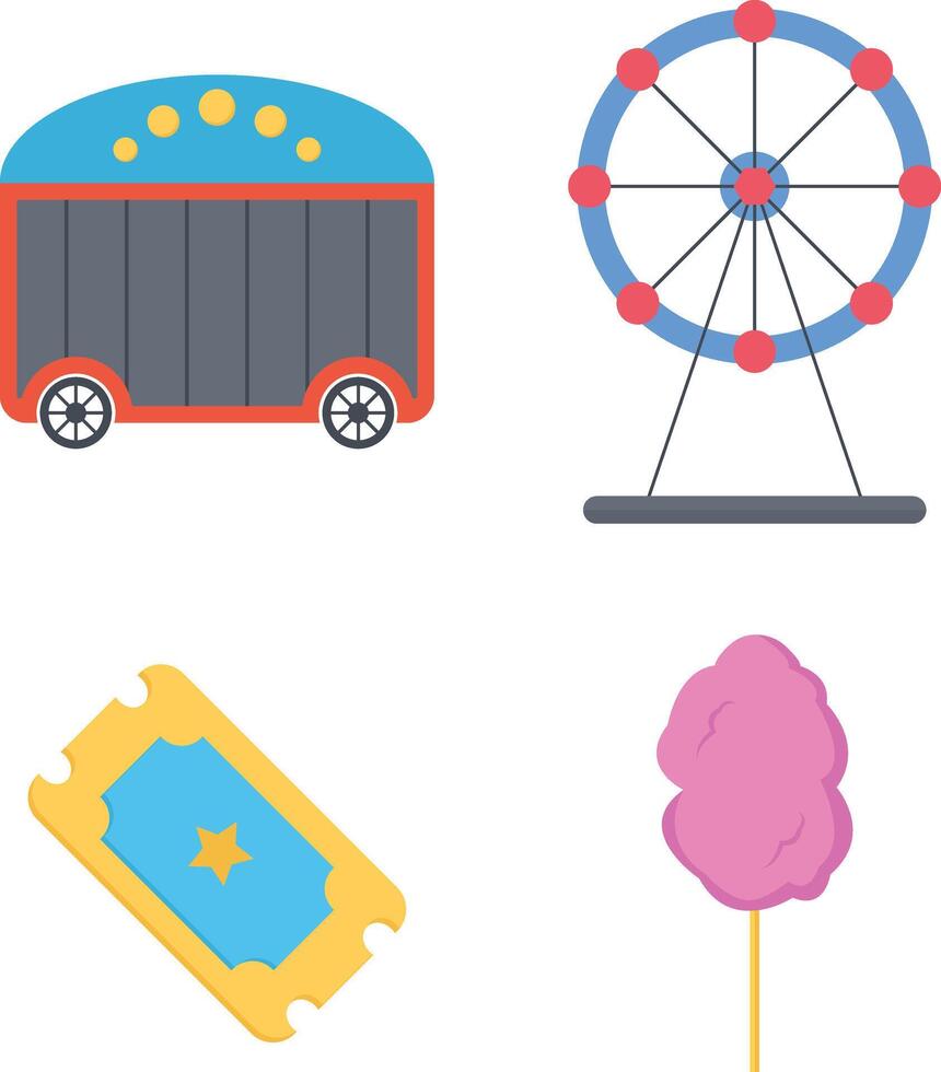 Carnival Circus Equipment With Flat Cartoon Shapes. Isolated On White Background. vector