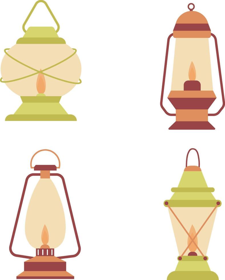 Camping Lantern Lamp With Handle. Vintage Design Style, Isolated Vector Illustration