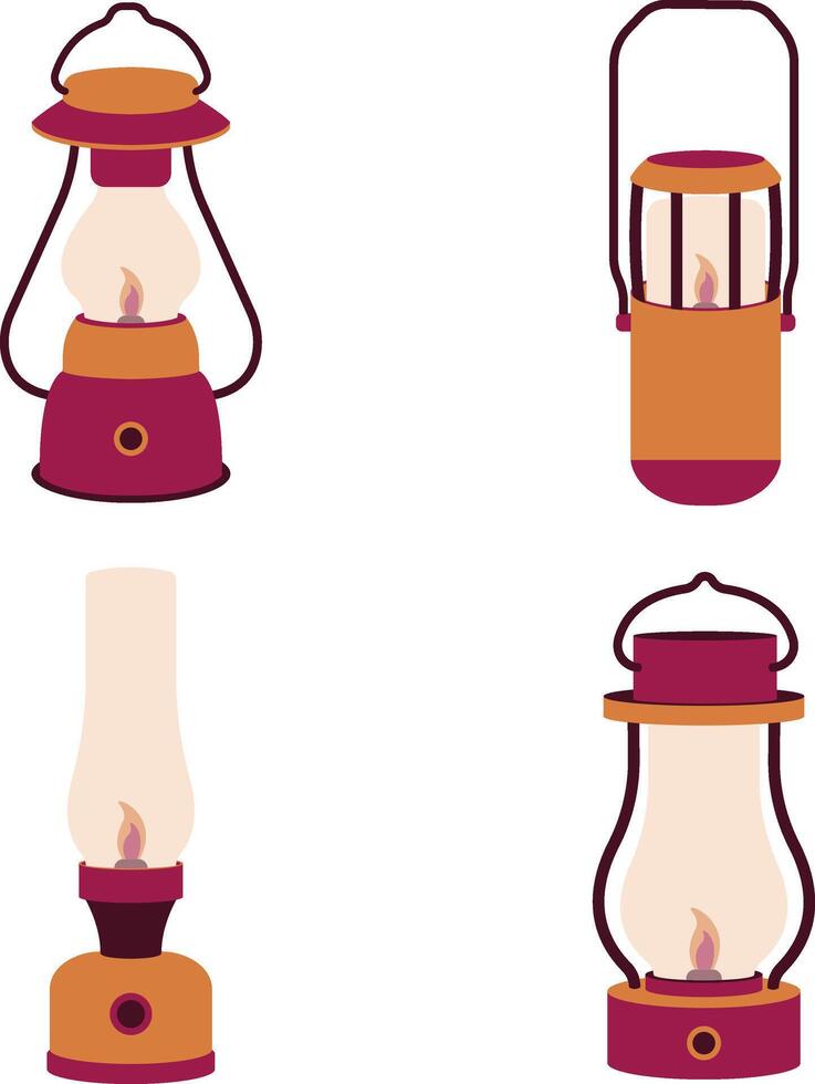 Collection of Camping Lantern Lamp Illustration. Classic Design Style. Isolated Vector